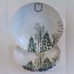 4 Intesa Winter Pine Trees Pasta Bowls 9 1/4” Holiday New